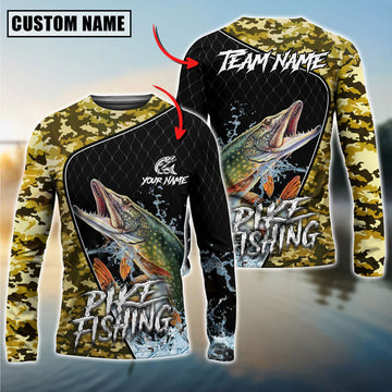 Bluejose Pike Fishing Camo Grid Water Pattern Graphic Custom Name & Team Name 3D Shirts
