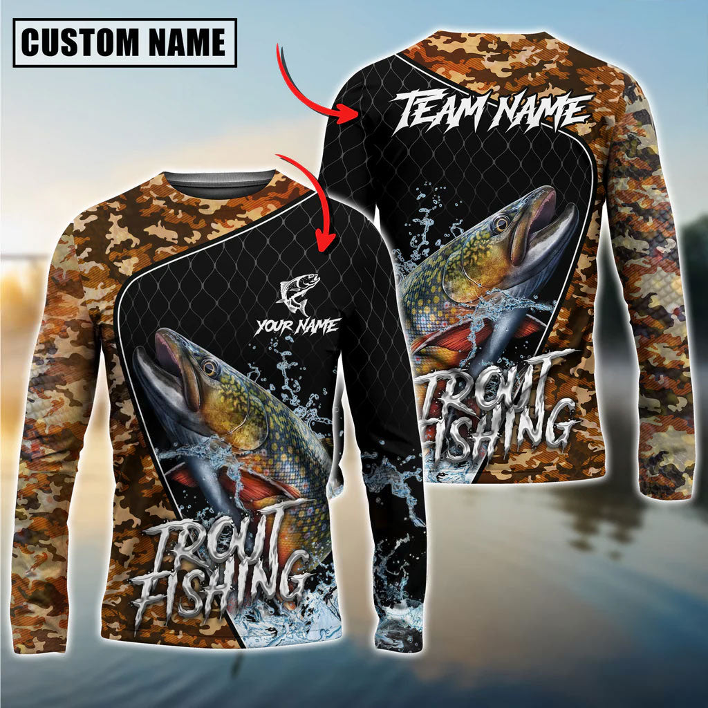 Bluejose Trout Fishing Camo Grid Water Pattern Custom Name &amp; Team Name 3D Shirts