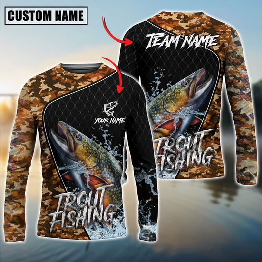 Bluejose Trout Fishing Camo Grid Water Pattern Custom Name & Team Name 3D Shirts
