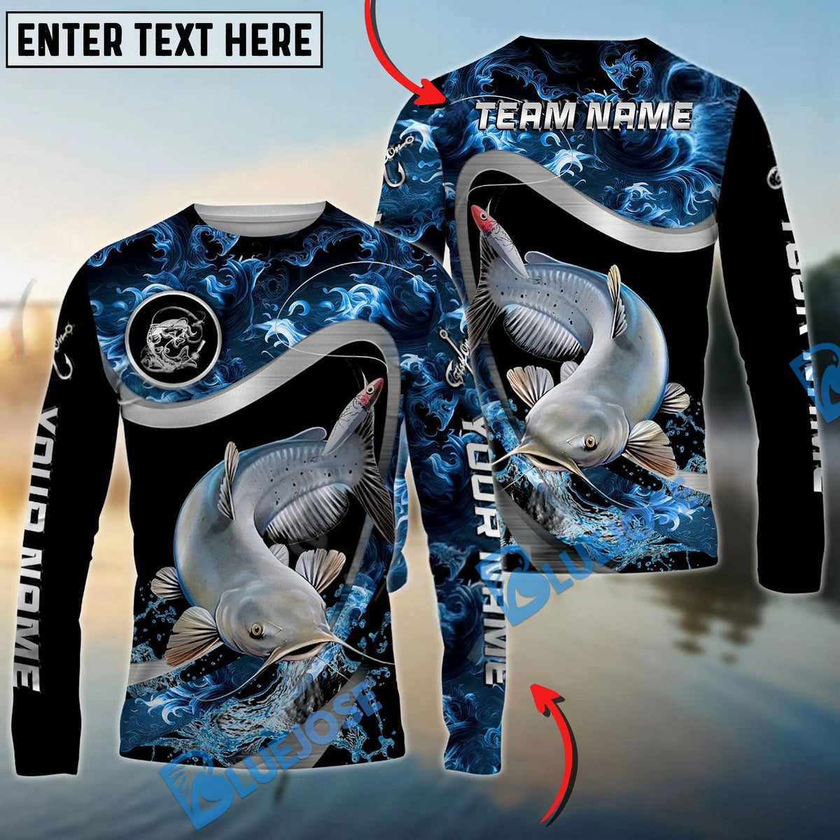 Bluejose Catfish Fishing Ocean Wave Predator Custom Name &amp; Team Name 3D Shirts