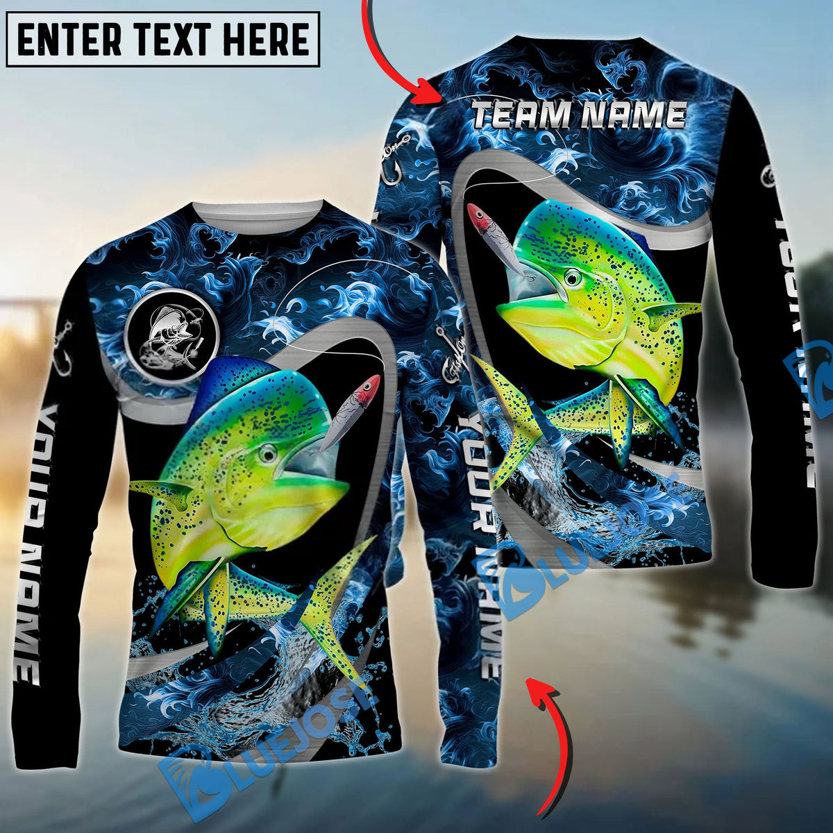 Bluejose Mahi-Mahi Fishing Ocean Wave Predator Custom Name &amp; Team Name 3D Shirts