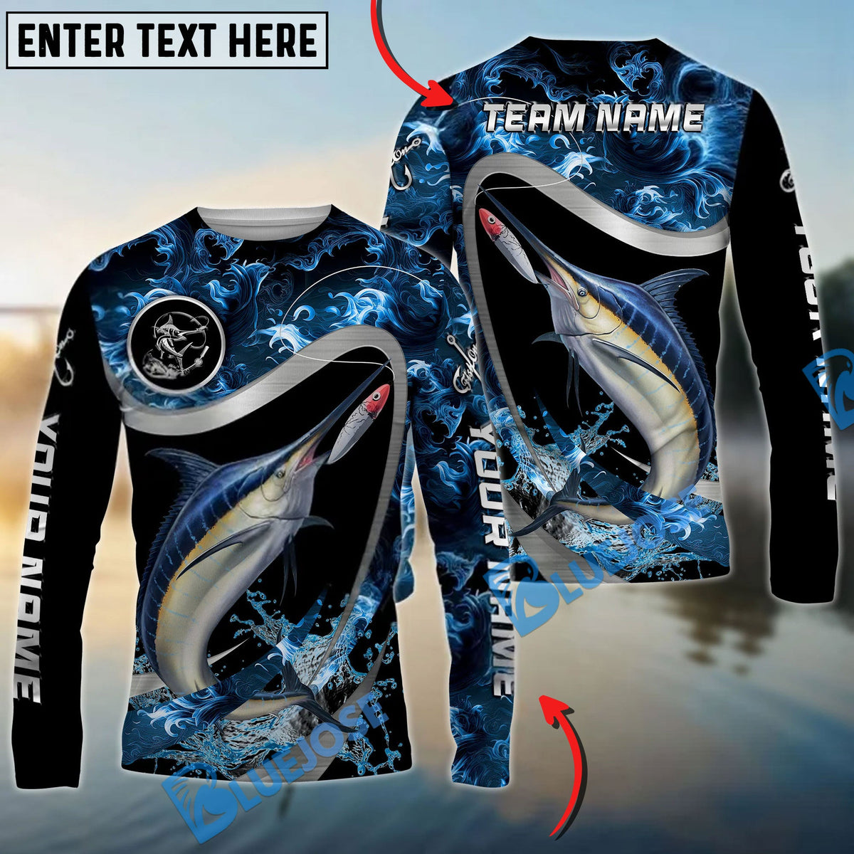 Bluejose Marlin Fishing Ocean Wave Predator Custom Name &amp; Team Name 3D Shirts