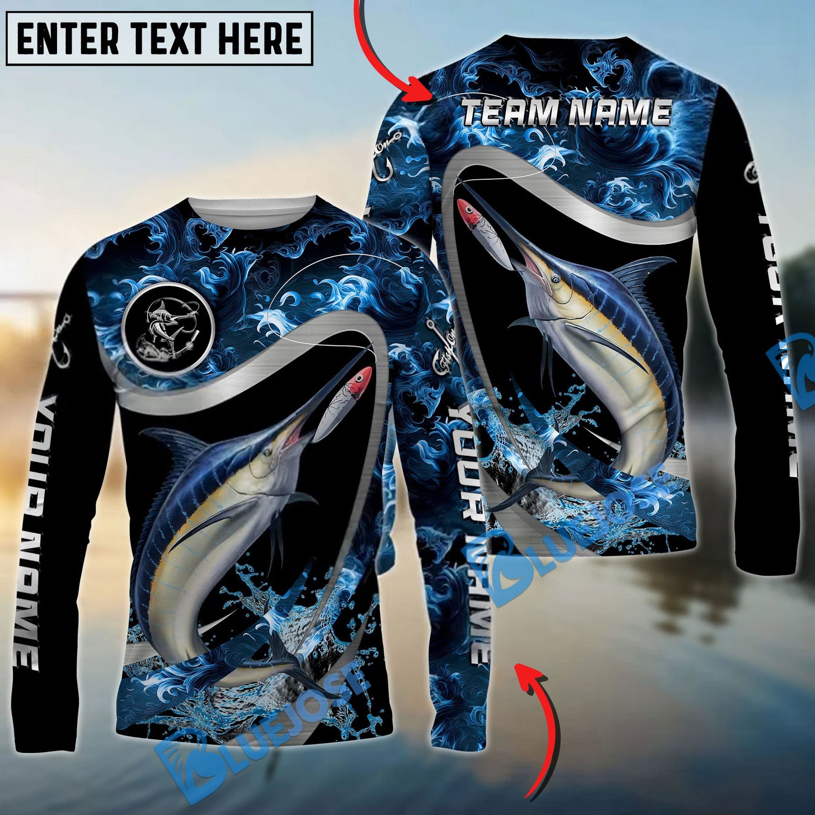 Bluejose Marlin Fishing Ocean Wave Predator Custom Name & Team Name 3D Shirts