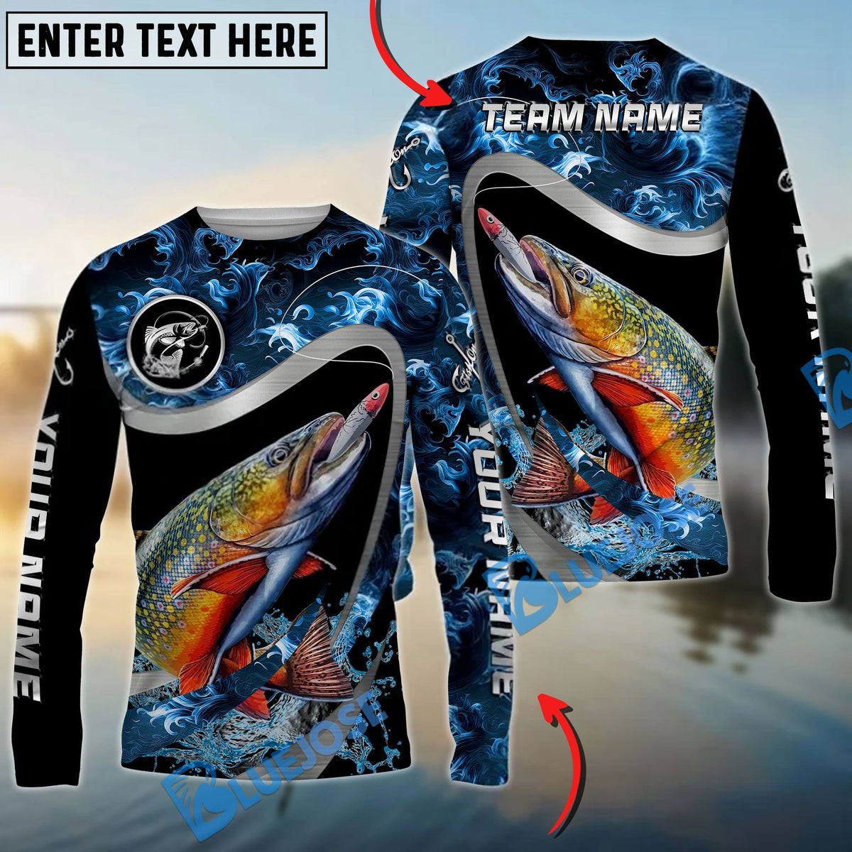 Bluejose Trout Fishing Ocean Wave Predator Custom Name &amp; Team Name 3D Shirts
