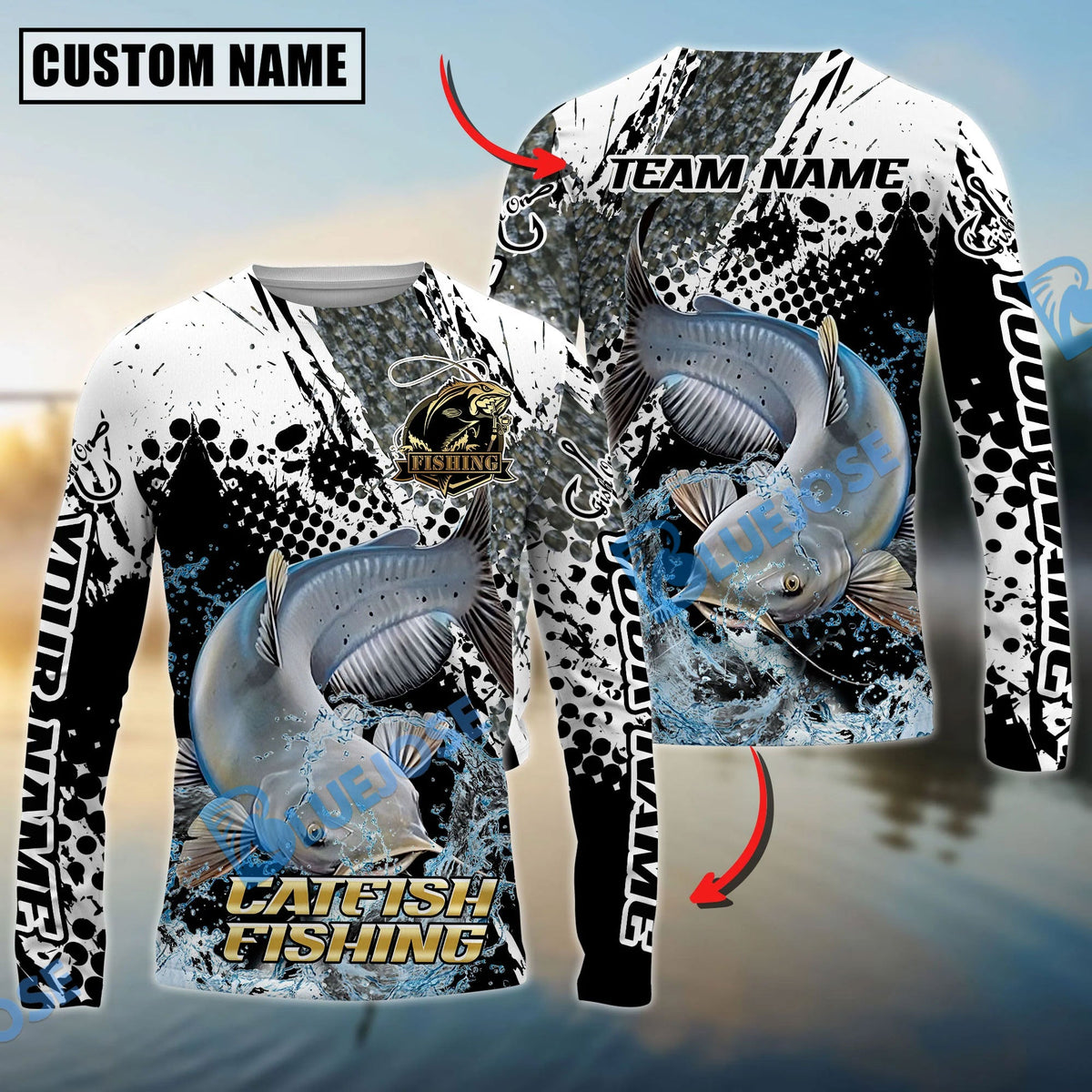 Bluejose Catfish Fishing Power Splash Skin Design Custom Name &amp; Team Name 3D Shirts