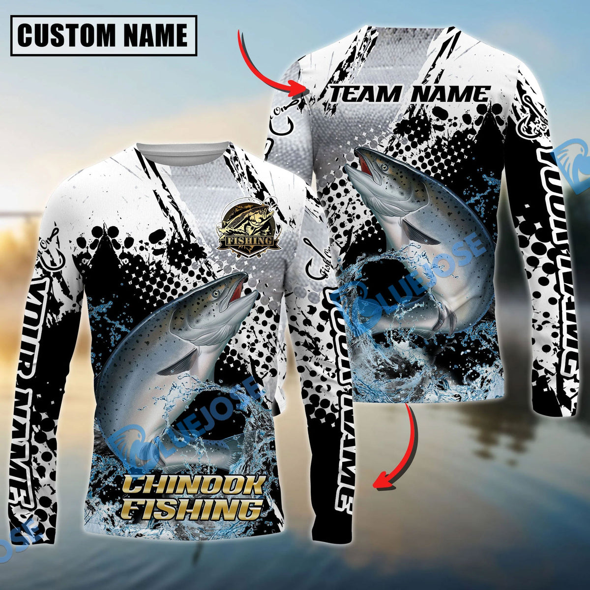 Bluejose Chinook Salmon Fishing Power Splash Skin Design Custom Name &amp; Team Name 3D Shirts