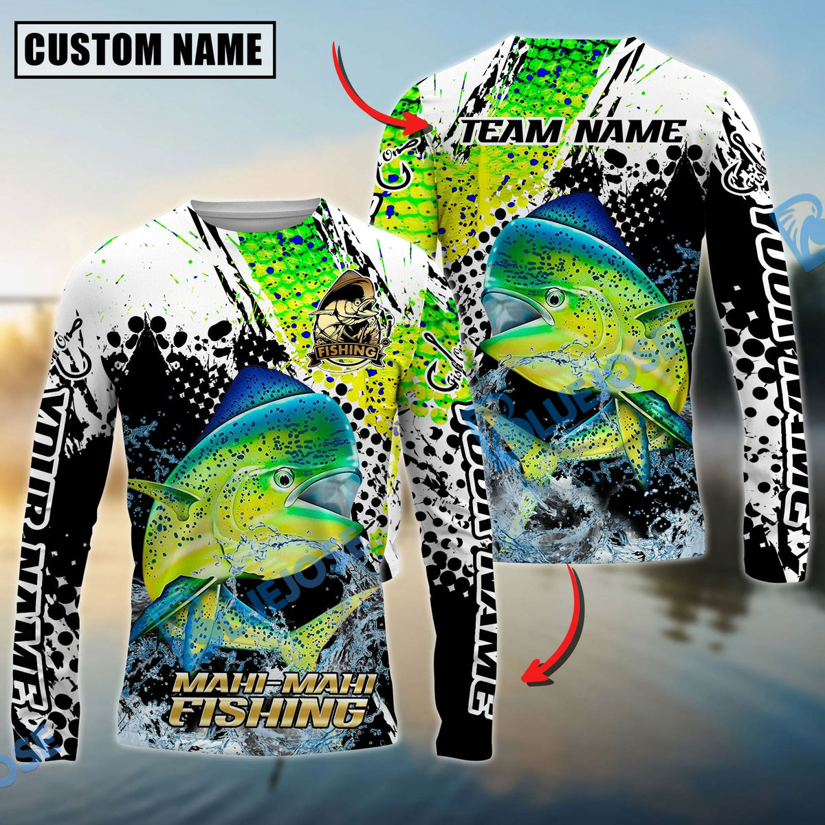 Bluejose Mahi-Mahi Fishing Power Splash Skin Design Custom Name &amp; Team Name 3D Shirts