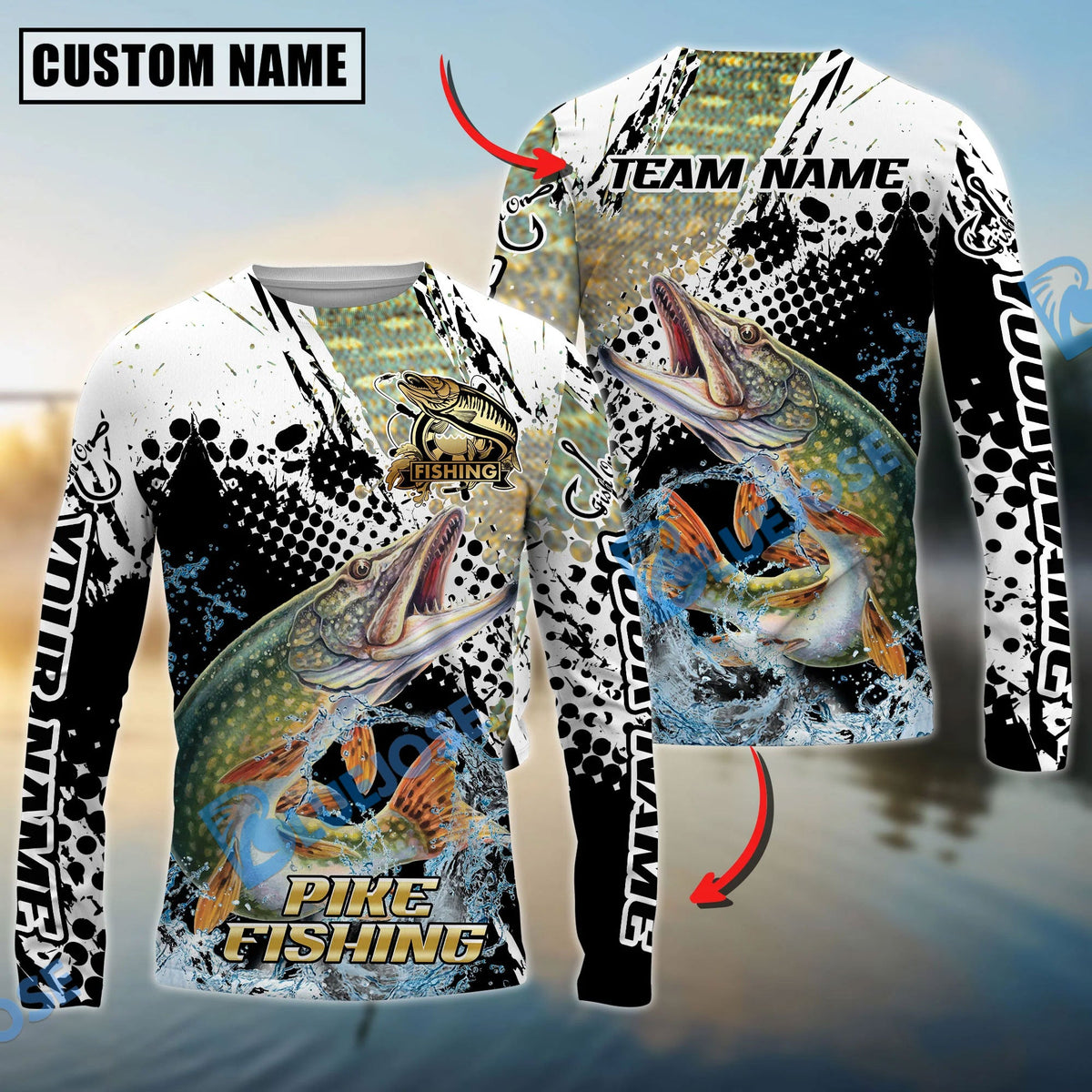 Bluejose Pike Fishing Power Splash Skin Design Custom Name &amp; Team Name 3D Shirts