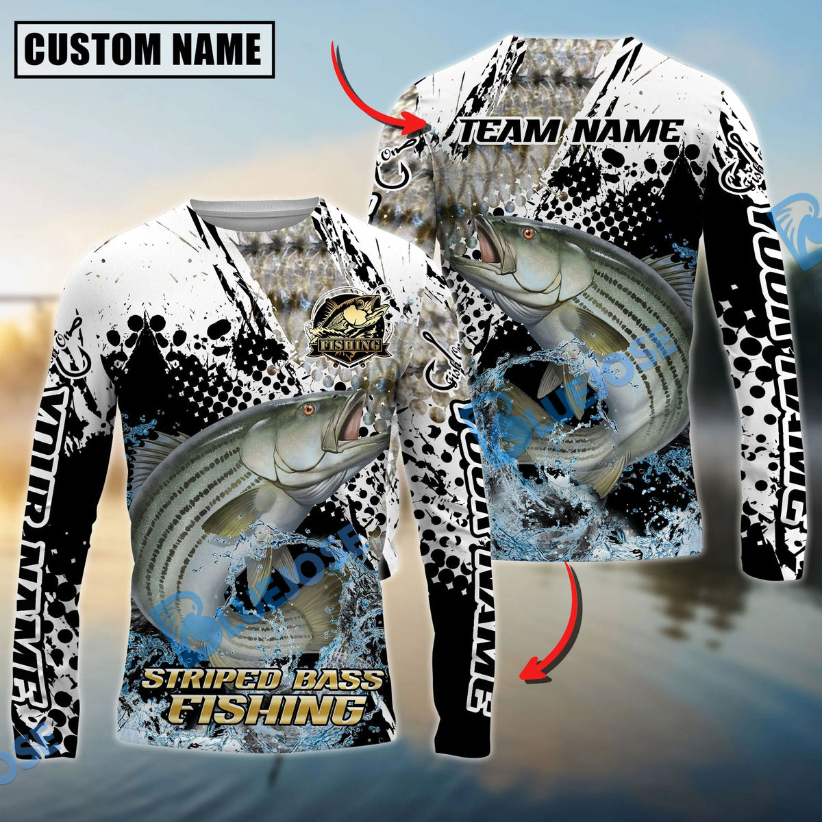 Bluejose Striped Bass Fishing Power Splash Skin Design Custom Name &amp; Team Name 3D Shirts