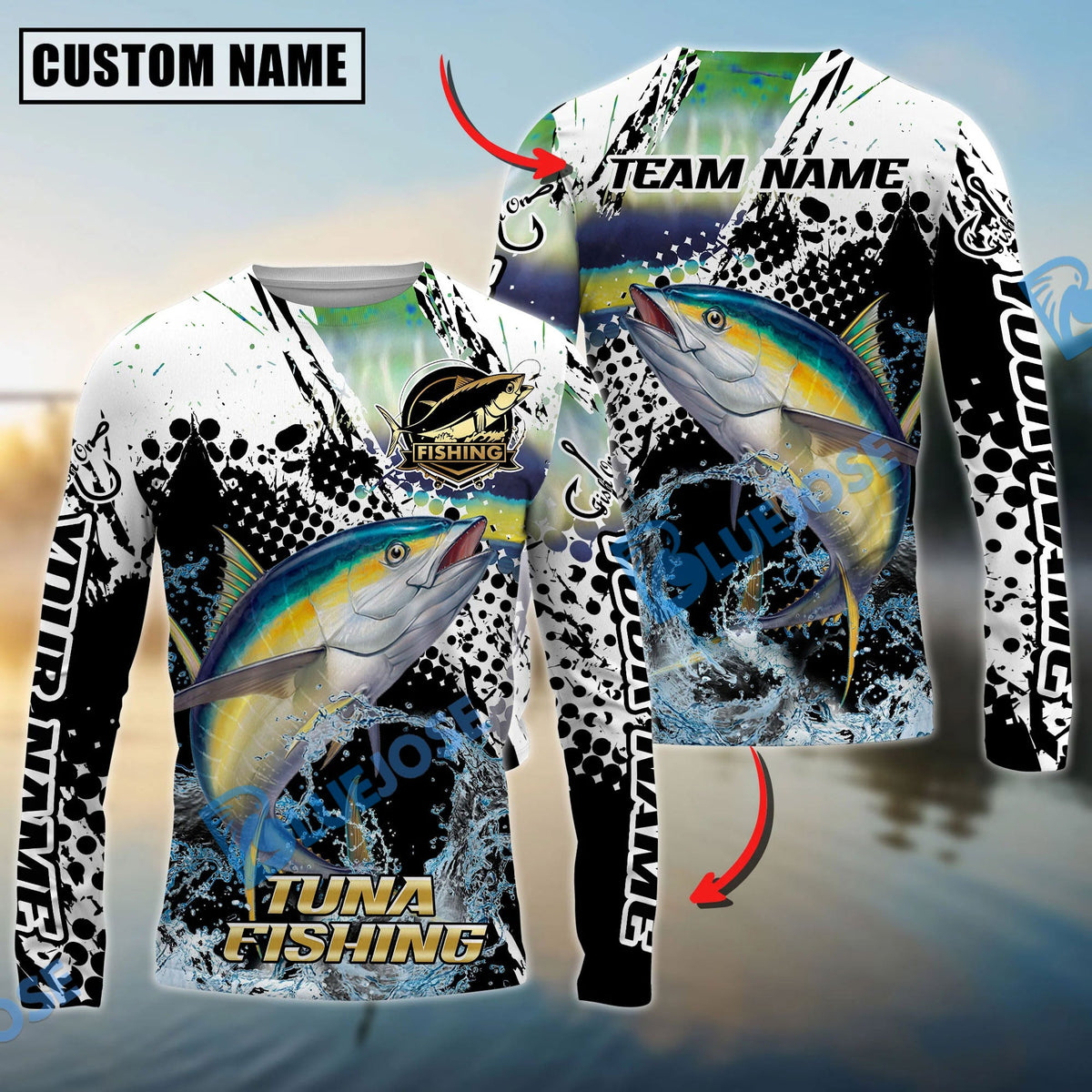 Bluejose Tuna Fishing Power Splash Skin Design Custom Name &amp; Team Name 3D Shirts