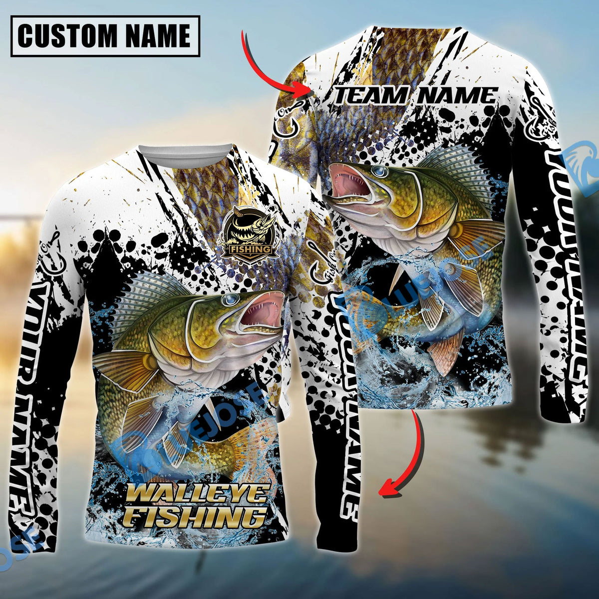Bluejose Walleye Fishing Power Splash Skin Design Custom Name &amp; Team Name 3D Shirts