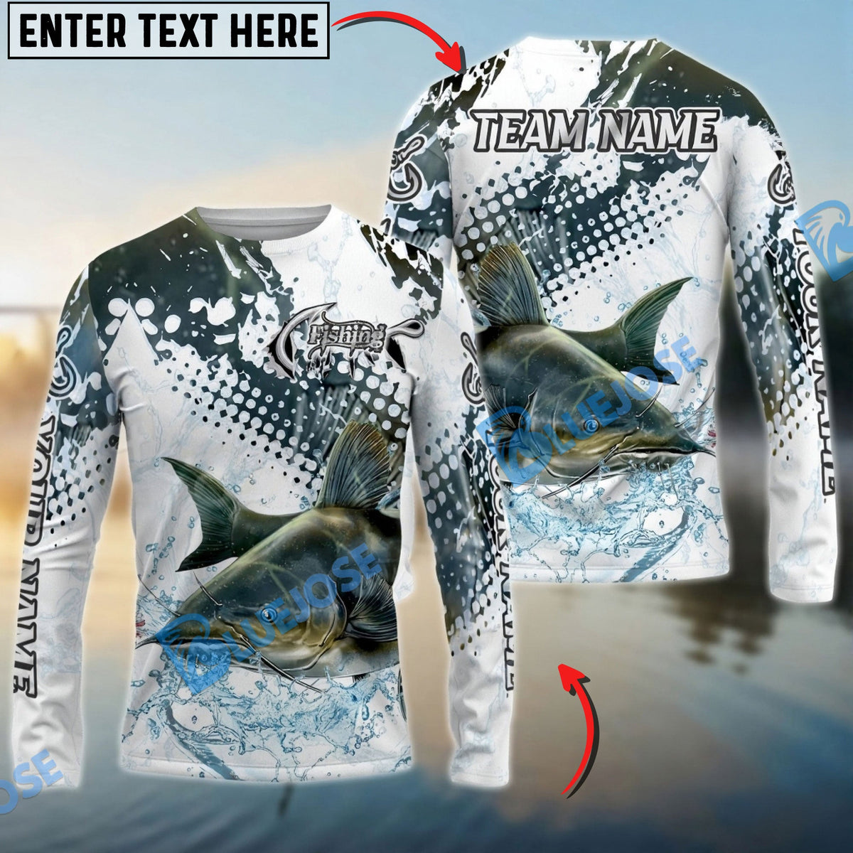 Bluejose Catfish Fishing Skin Clean Sport Style Custom Name &amp; Team Name 3D Shirts