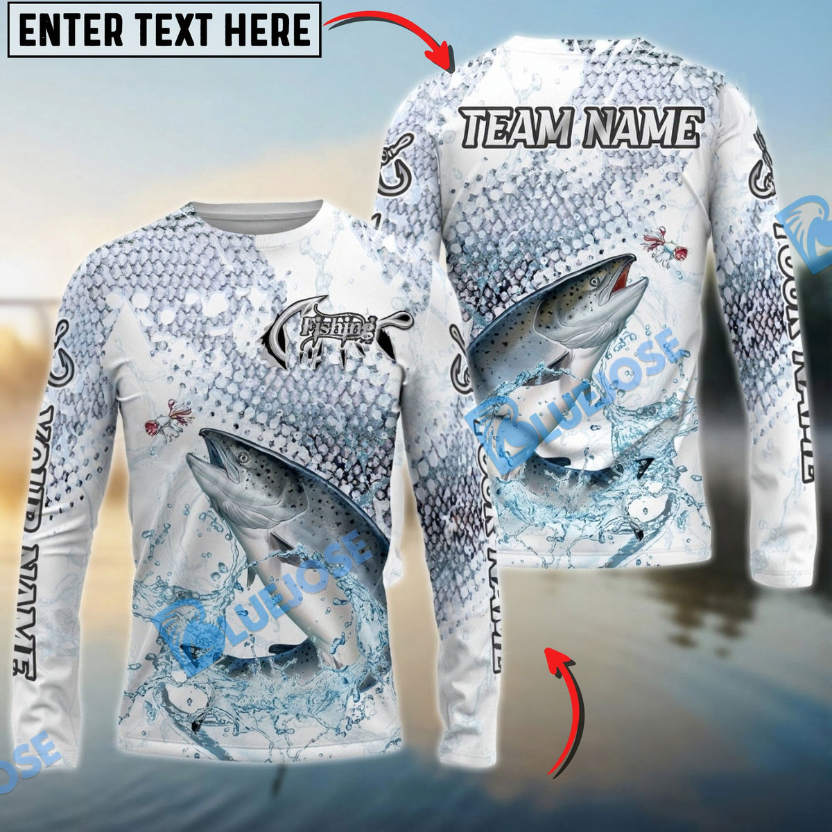 Bluejose Chinook Salmon Fishing Skin Clean Sport Style Custom Name &amp; Team Name 3D Shirts