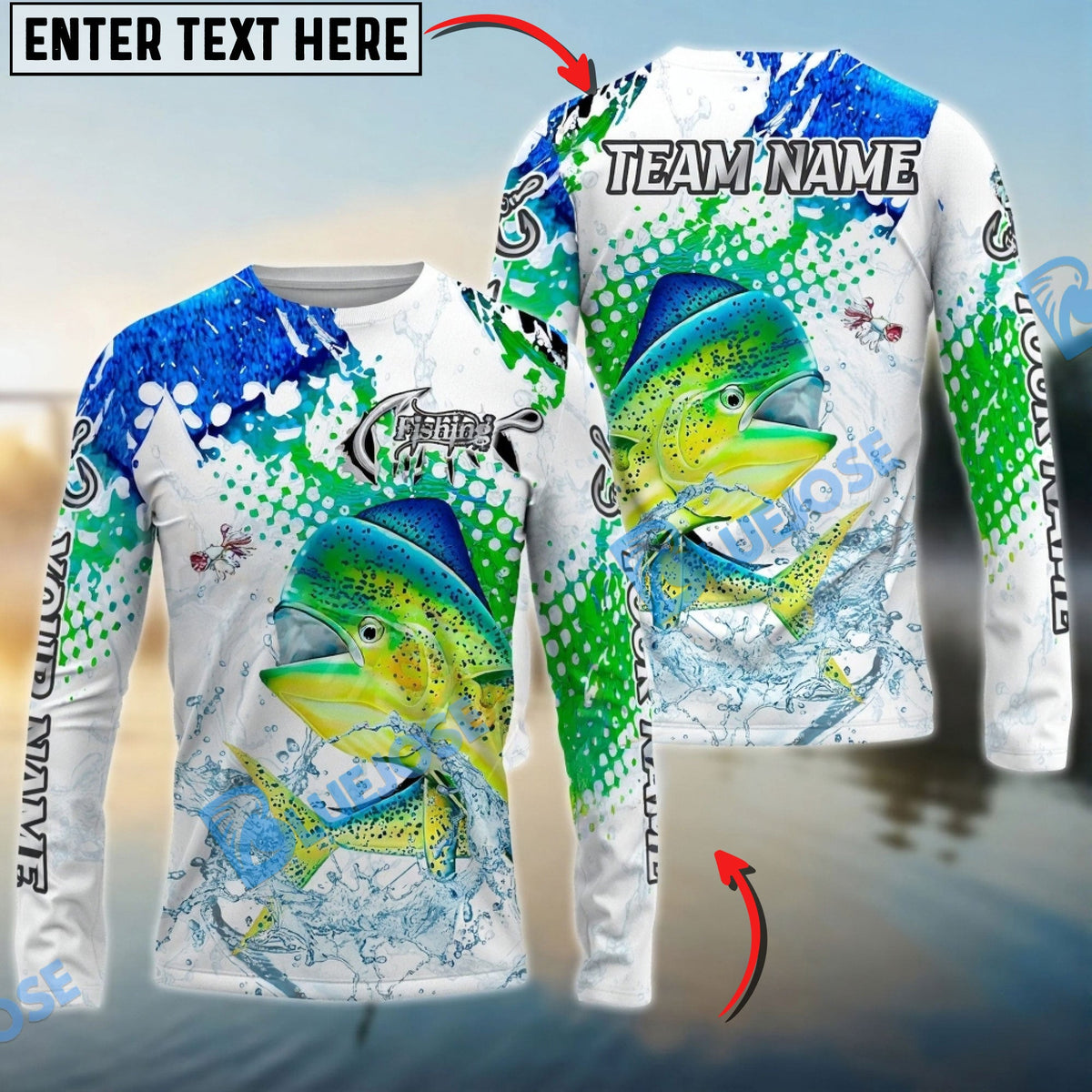 Bluejose Mahi-Mahi Fishing Skin Clean Sport Style Custom Name &amp; Team Name 3D Shirts
