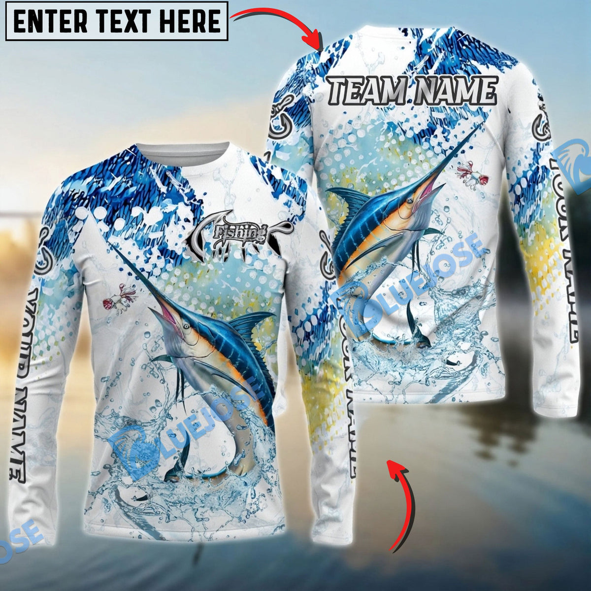 Bluejose Marlin Fishing Skin Clean Sport Style Custom Name &amp; Team Name 3D Shirts
