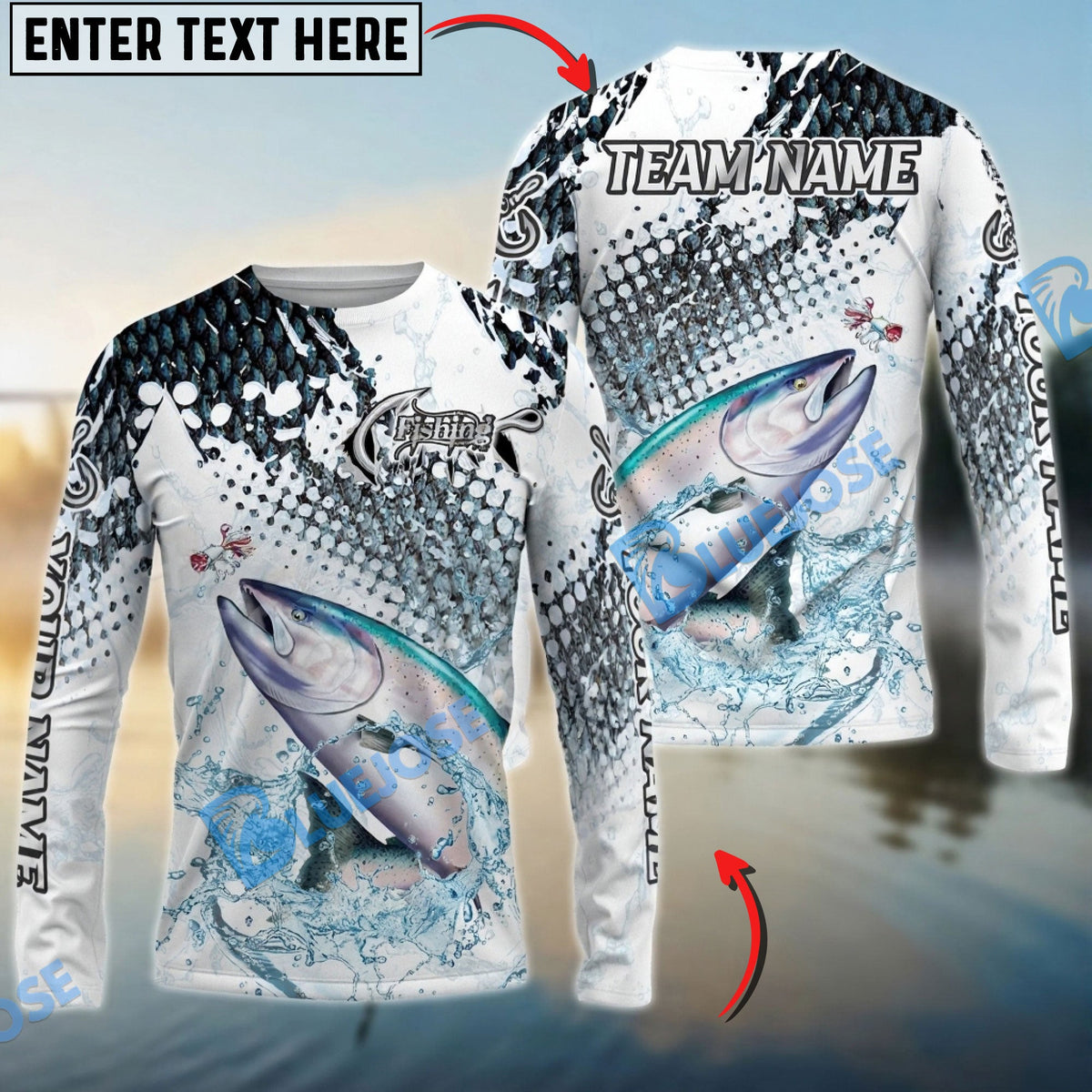 Bluejose Salmon Fishing Skin Clean Sport Style Custom Name &amp; Team Name 3D Shirts