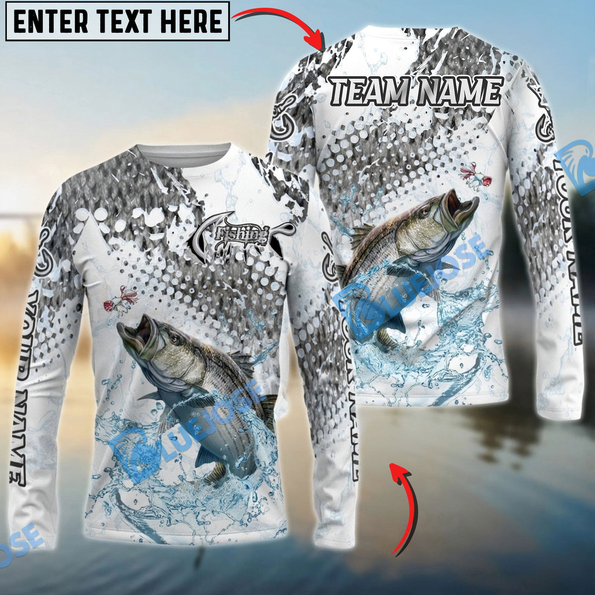 Bluejose Striped Bass Fishing Skin Clean Sport Style Custom Name &amp; Team Name 3D Shirts
