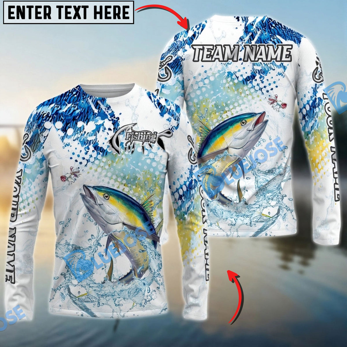 Bluejose Tuna Fishing Skin Clean Sport Style Custom Name &amp; Team Name 3D Shirts