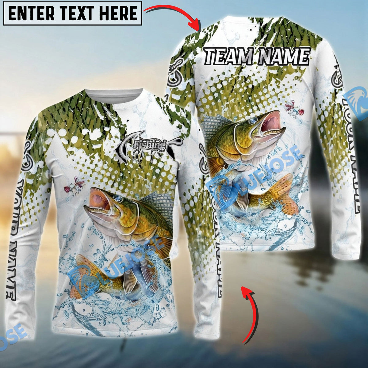 Bluejose Walleye Fishing Skin Clean Sport Style Custom Name &amp; Team Name 3D Shirts