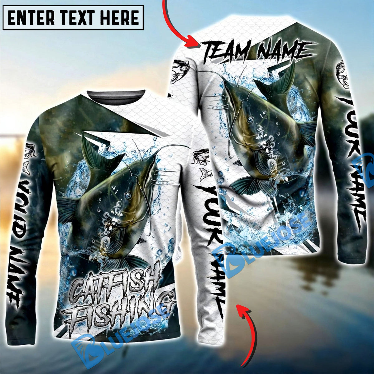 Bluejose Catfish Fishing Dynamic Splash Skin Net Art Custom Name &amp; Team Name 3D Shirts
