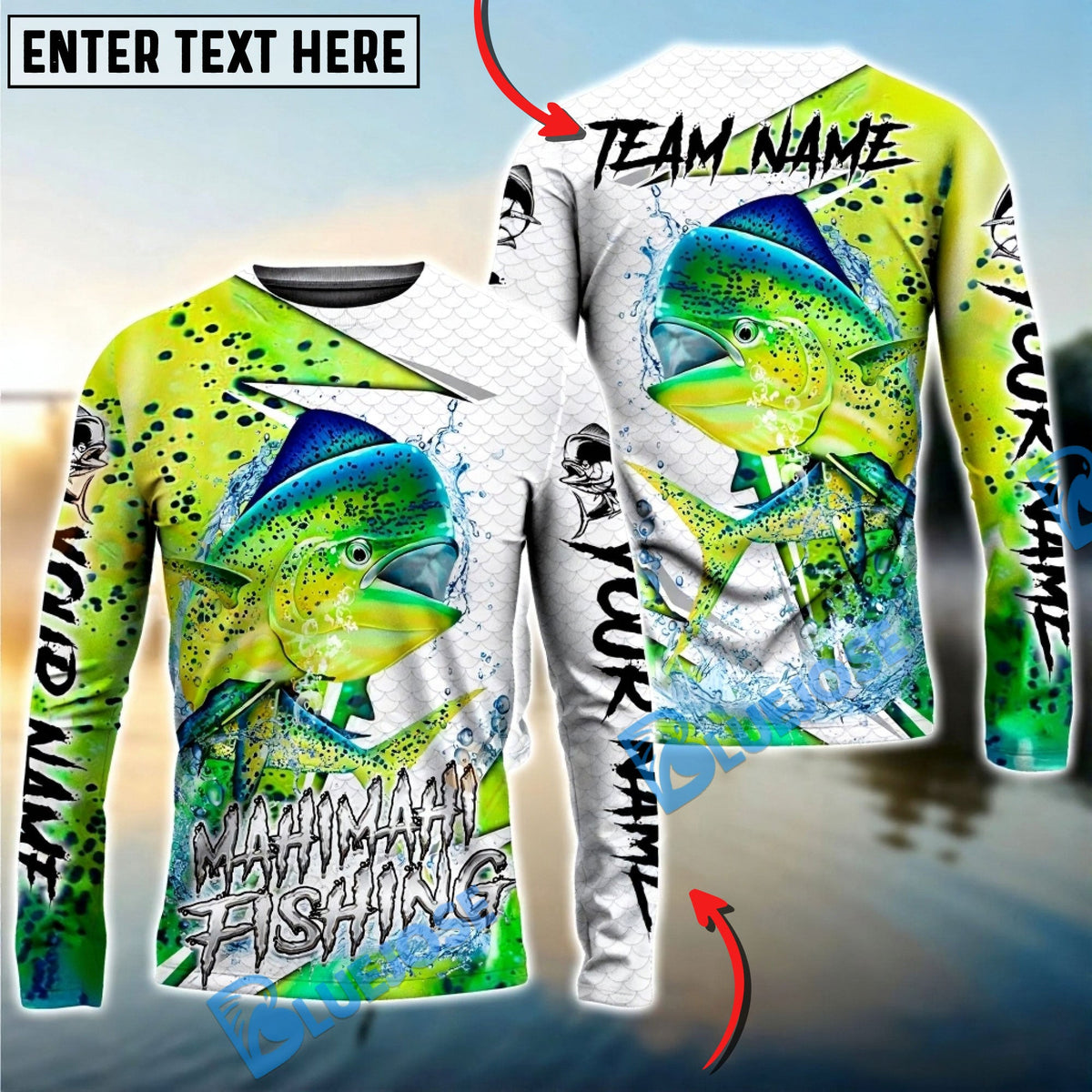 Bluejose Mahi-Mahi Fishing Dynamic Splash Skin Net Art Custom Name &amp; Team Name 3D Shirts