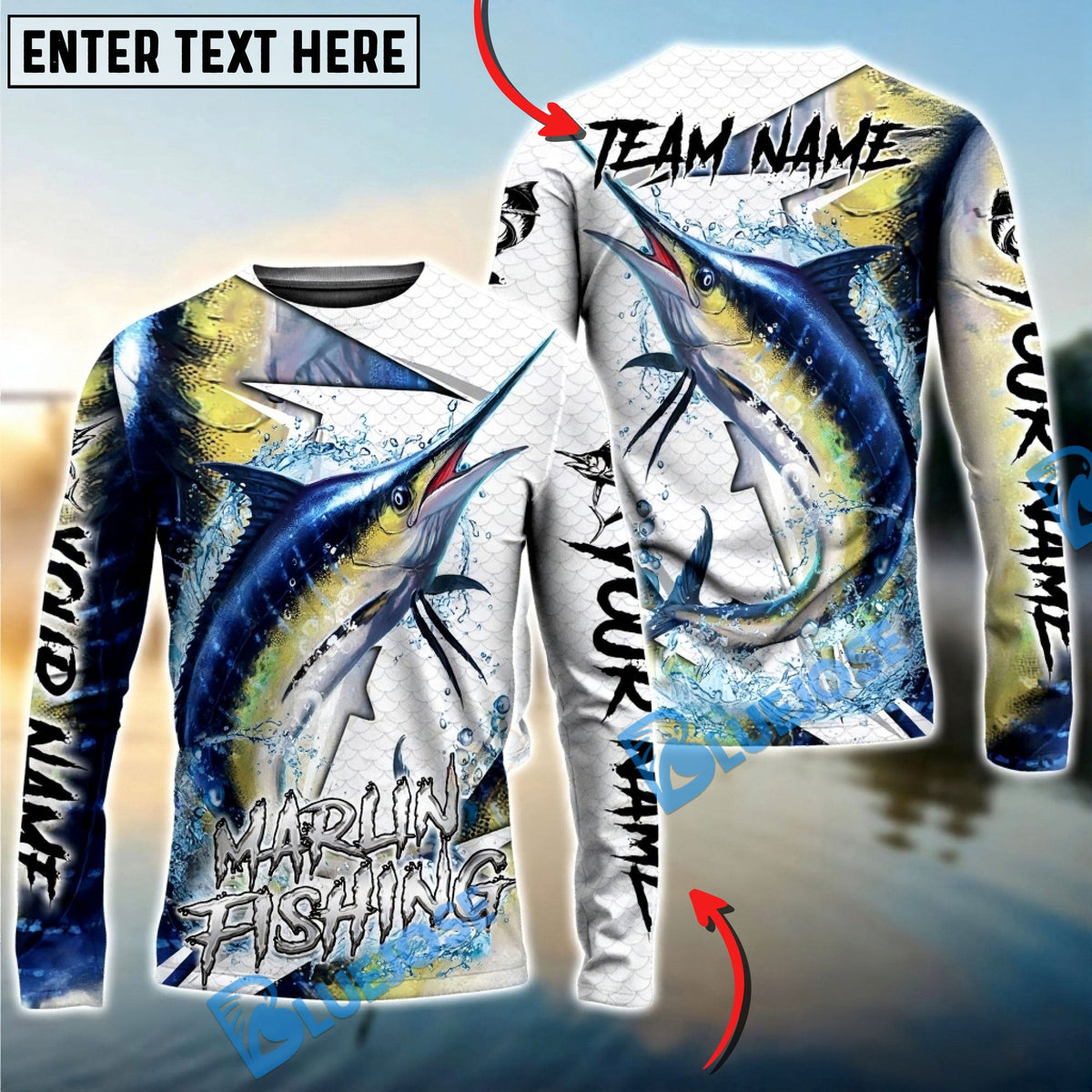 Bluejose Marlin Fishing Dynamic Splash Skin Net Art Custom Name &amp; Team Name 3D Shirts