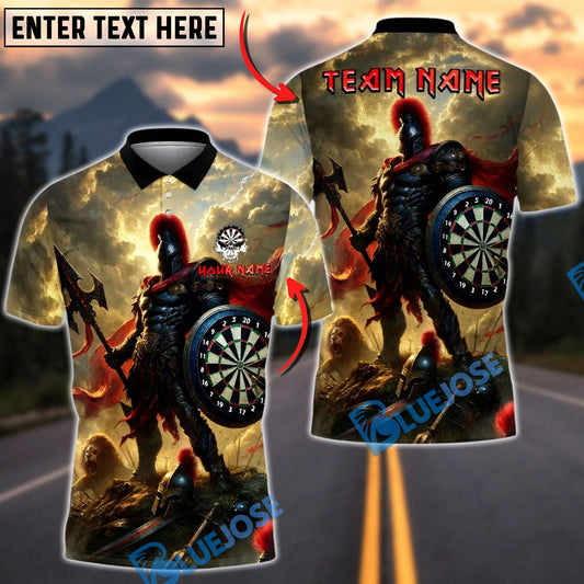 BlueJose Darts Warrior Spartan Dartboard Armor Personalized Name, Team Name Unisex Shirt (4 Colors)