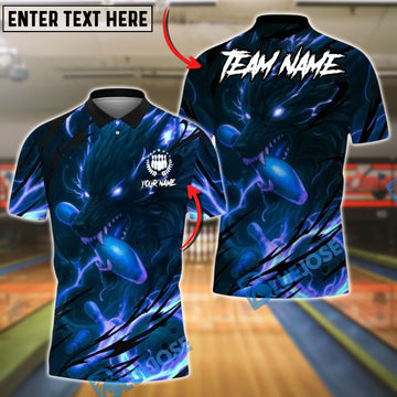 BlueJose Bowling And Pins Electric Wolf Strike Customized Name, Team Name 3D Shirt (4 Colors)