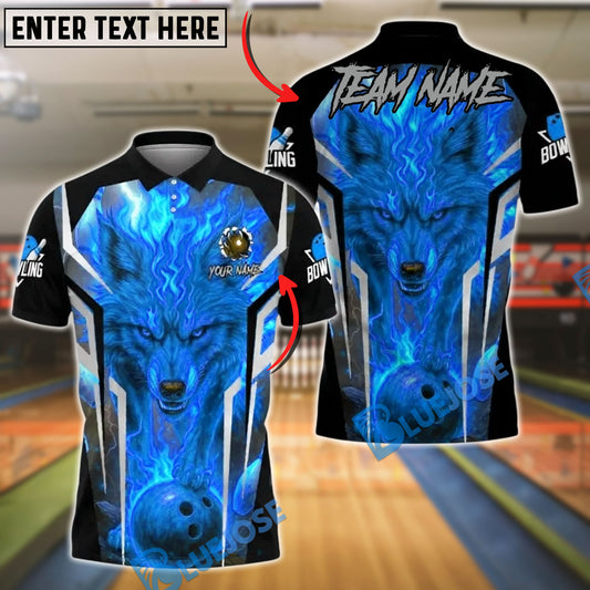 BlueJose Bowling And Pins Fire Wolf Flame Customized Name, Team Name 3D Shirt (4 Colors)