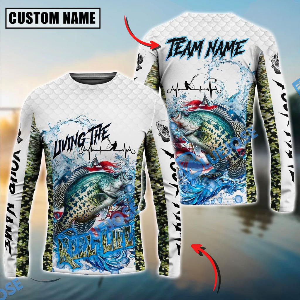 Bluejose Crappie Fishing Patriotic Reel Life Design Custom Name &amp; Team Name 3D Shirts