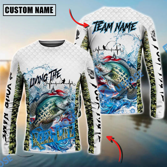 Bluejose Crappie Fishing Patriotic Reel Life Design Custom Name & Team Name 3D Shirts