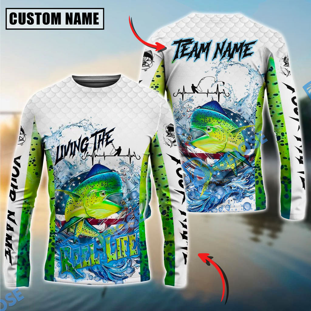 Bluejose Mahi-mahi Fishing Patriotic Reel Life Design Custom Name &amp; Team Name 3D Shirts