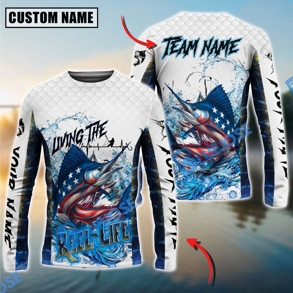 Bluejose Marlin Fishing Patriotic Reel Life Design Custom Name &amp; Team Name 3D Shirts