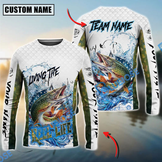 Bluejose Pike Fishing Patriotic Reel Life Design Custom Name & Team Name 3D Shirts