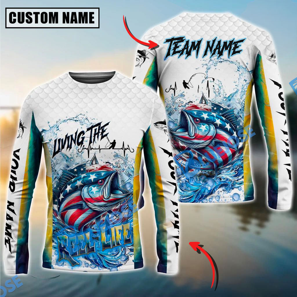 Bluejose Tuna Fishing Patriotic Reel Life Design Custom Name &amp; Team Name 3D Shirts