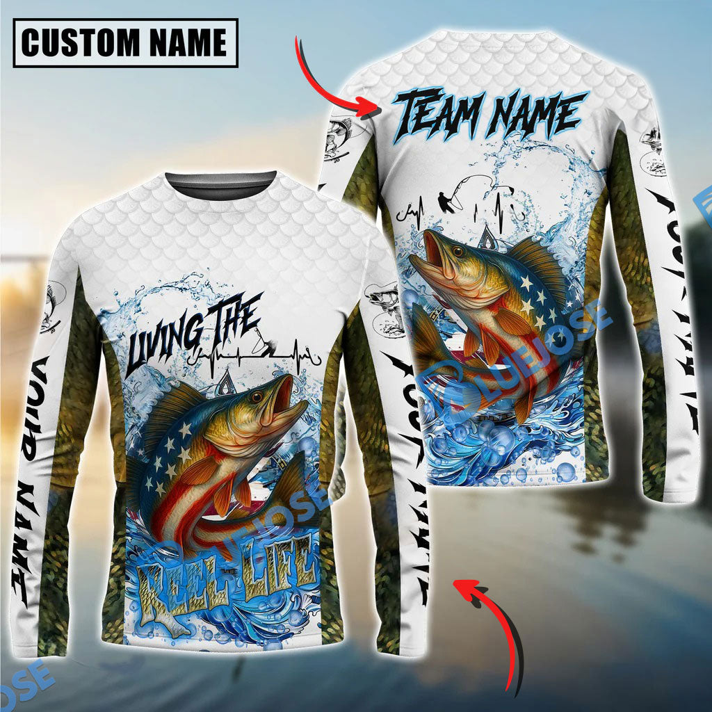 Bluejose Walleye Fishing Patriotic Reel Life Design Custom Name &amp; Team Name 3D Shirts