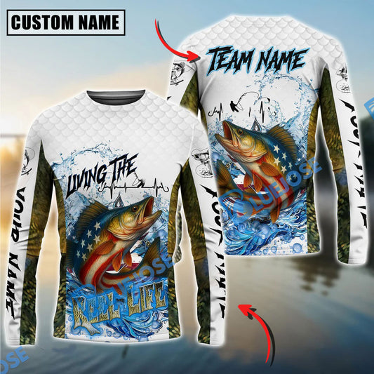 Bluejose Walleye Fishing Patriotic Reel Life Design Custom Name & Team Name 3D Shirts