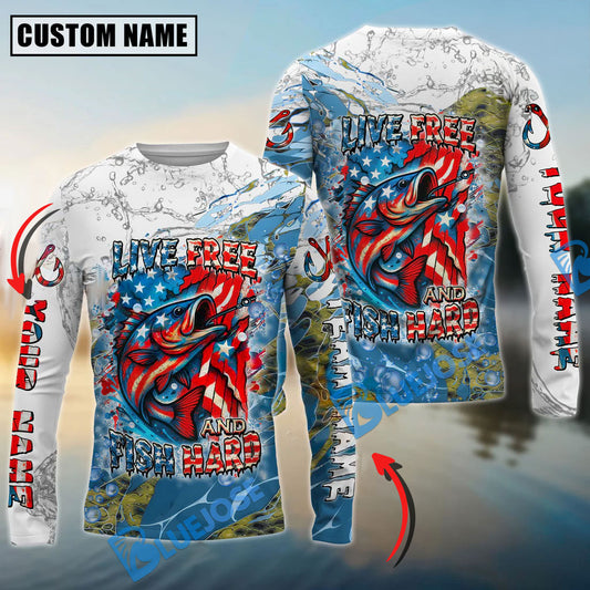 Bluejose Bass Fishing Live Free Fish Hard Custom Name & Team Name 3D Shirts