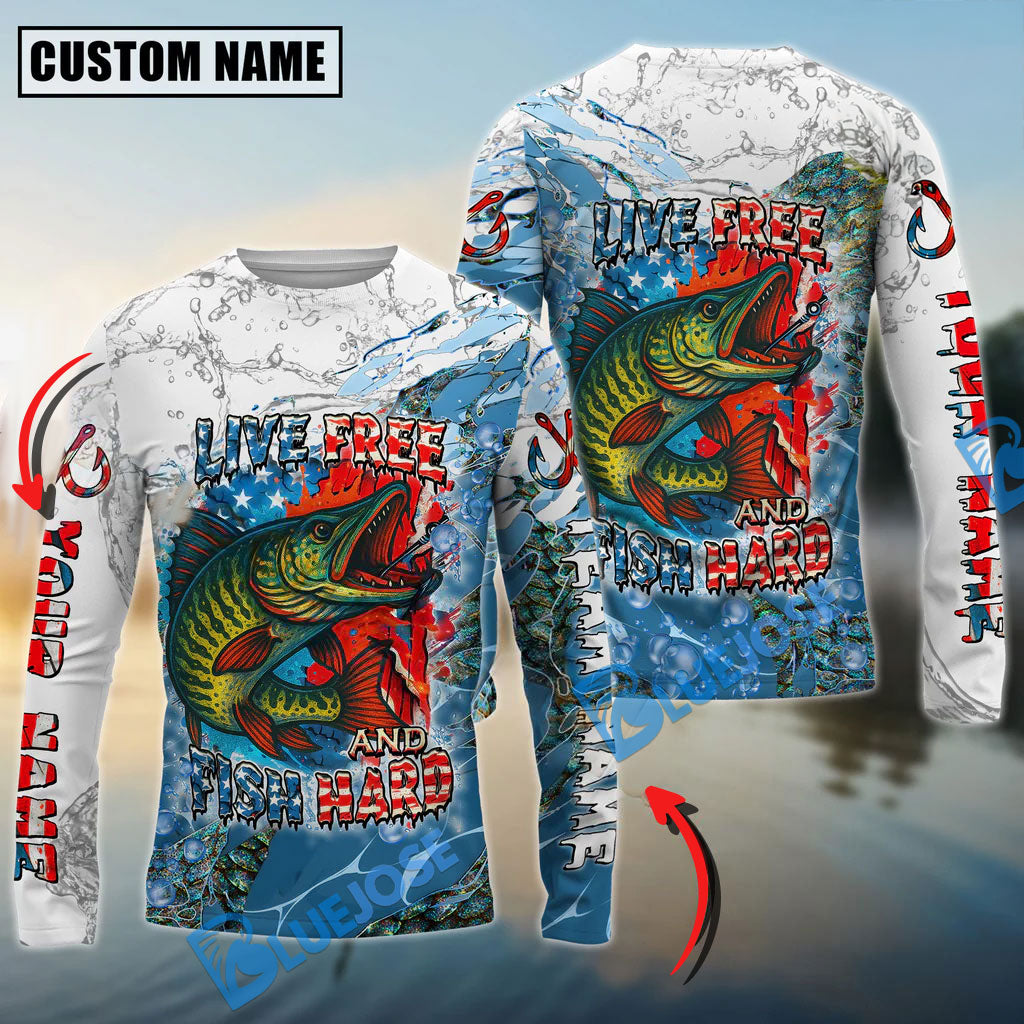 Bluejose Pike Fishing Live Free Fish Hard Custom Name &amp; Team Name 3D Shirts