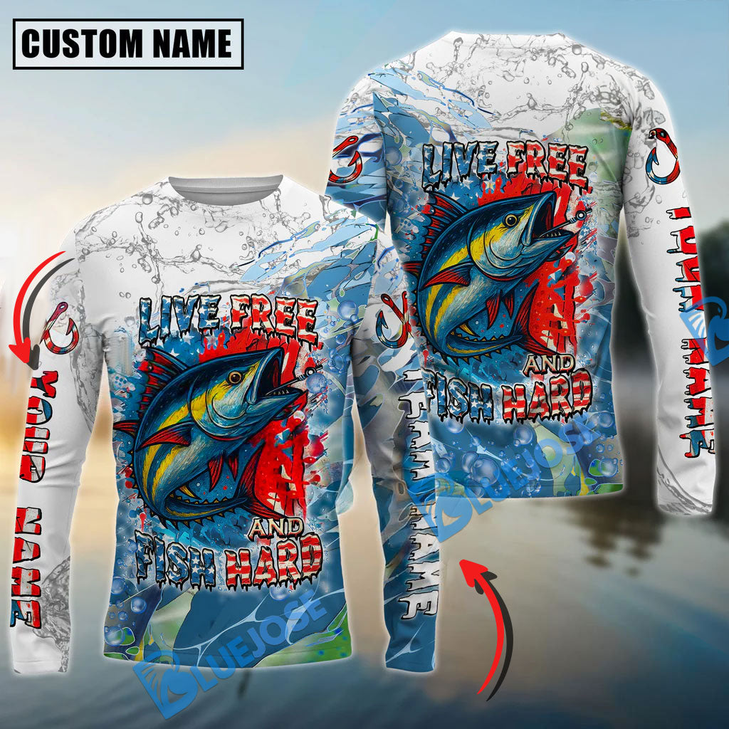 Bluejose Tuna Fishing Live Free Fish Hard Custom Name &amp; Team Name 3D Shirts