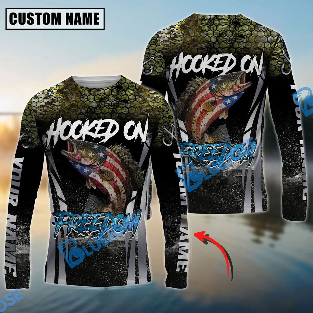 Bluejose Crappie Fishing Patriotic American Flag Skin Design Custom Name &amp; Team Name 3D Shirts