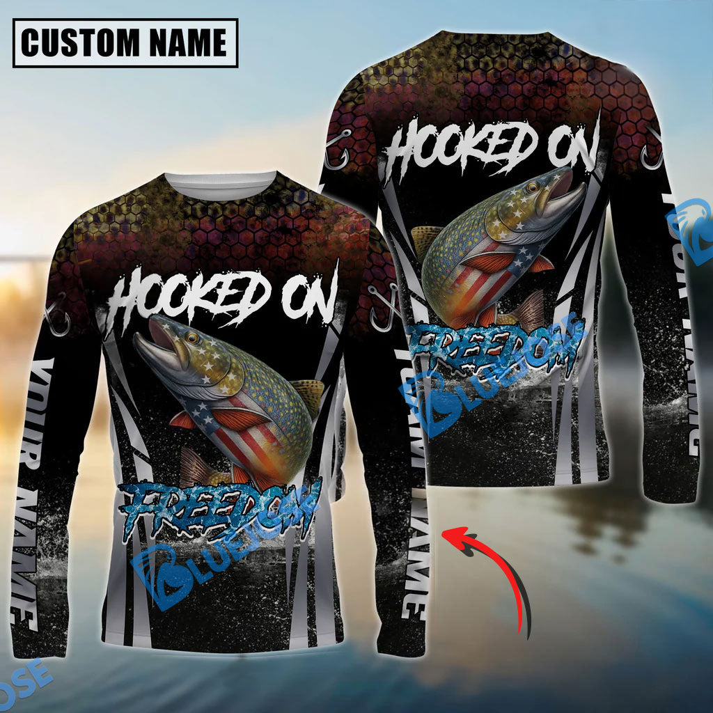 Bluejose Trout Fishing Patriotic American Flag Skin Design Custom Name &amp; Team Name 3D Shirts