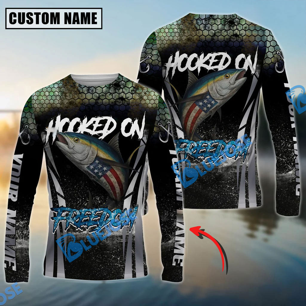 Bluejose Tuna Fishing Patriotic American Flag Skin Design Custom Name &amp; Team Name 3D Shirts
