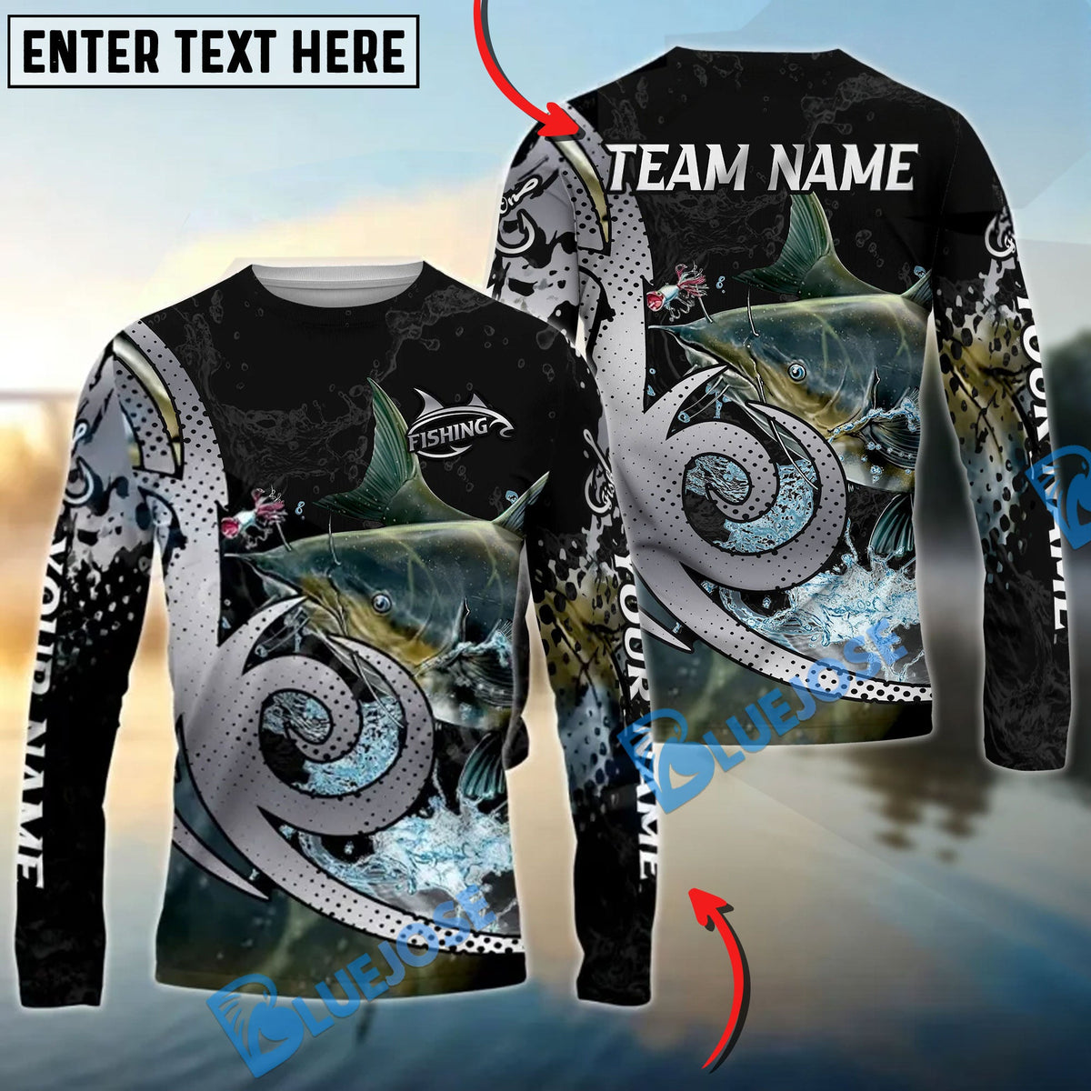 Bluejose Catfish Fishing Bold Skin Modern Graphic Custom Name &amp; Team Name 3D Shirts
