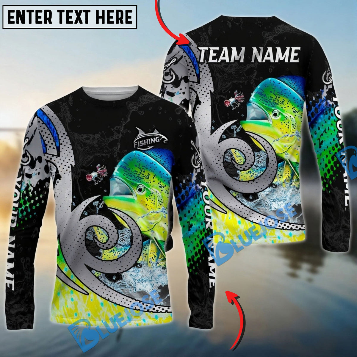 Bluejose Mahi-Mahi Fishing Bold Skin Modern Graphic Custom Name &amp; Team Name 3D Shirts