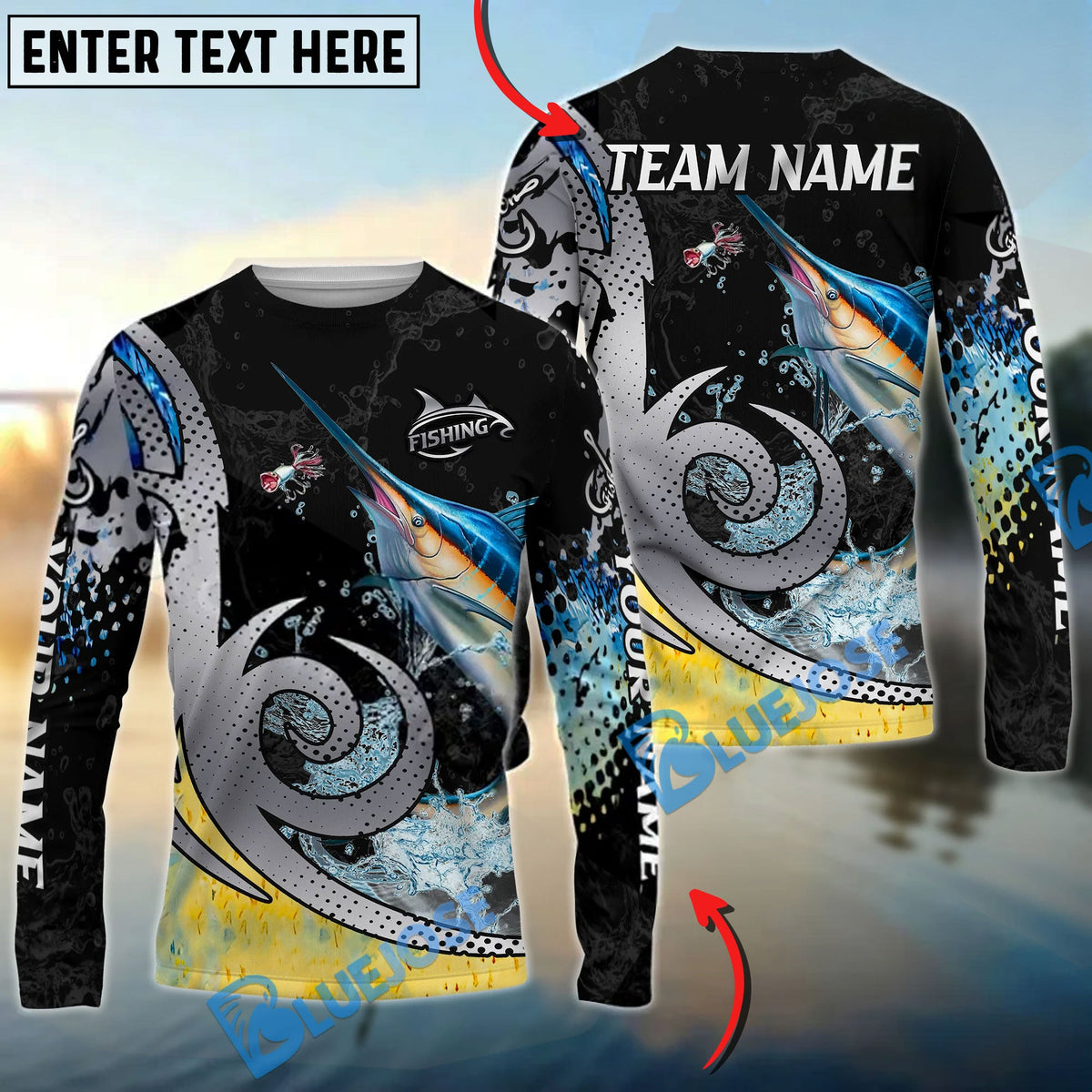 Bluejose Marlin Fishing Bold Skin Modern Graphic Custom Name &amp; Team Name 3D Shirts