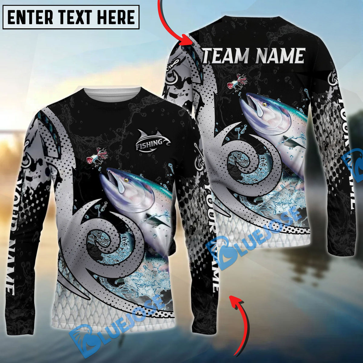 Bluejose Salmon Fishing Bold Skin Modern Graphic Custom Name &amp; Team Name 3D Shirts
