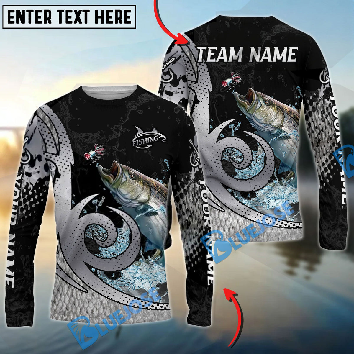 Bluejose Striped Bass Fishing Bold Skin Modern Graphic Custom Name &amp; Team Name 3D Shirts