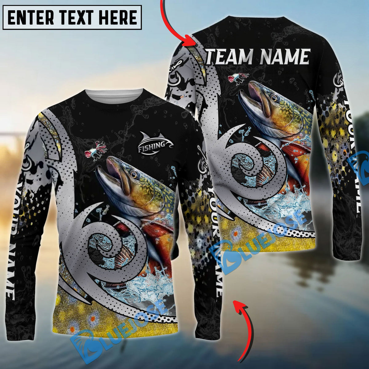 Bluejose Trout Fishing Bold Skin Modern Graphic Custom Name &amp; Team Name 3D Shirts