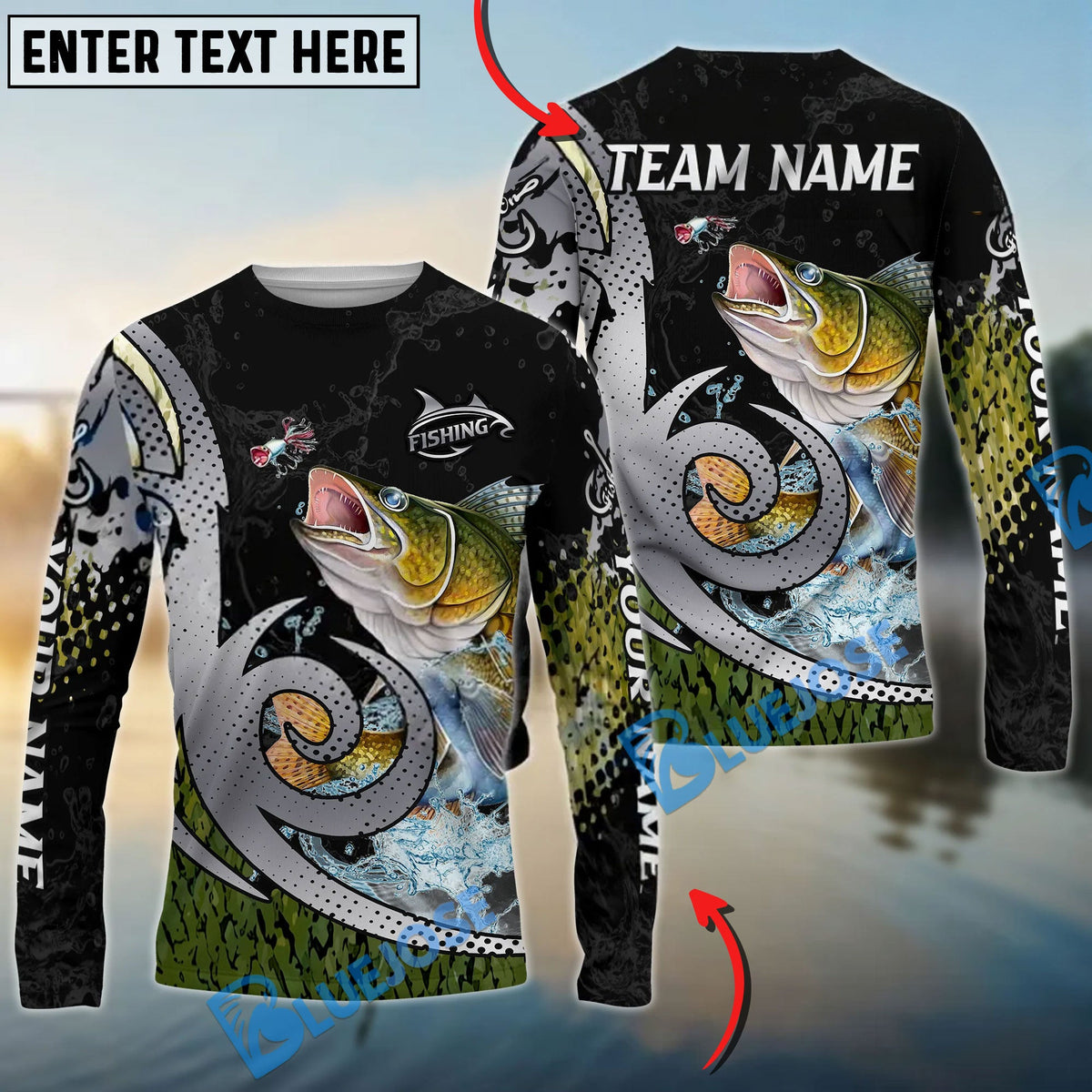 Bluejose Walleye Fishing Bold Skin Modern Graphic Custom Name &amp; Team Name 3D Shirts